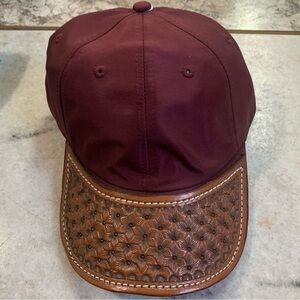 Women's Burgundy and Brown Leather Brim Hat